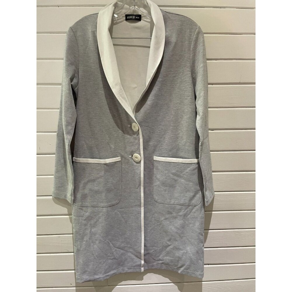 MIIK Women's XS Long Sleeve Button Down Longline Cardigan Gray white bamboo mix